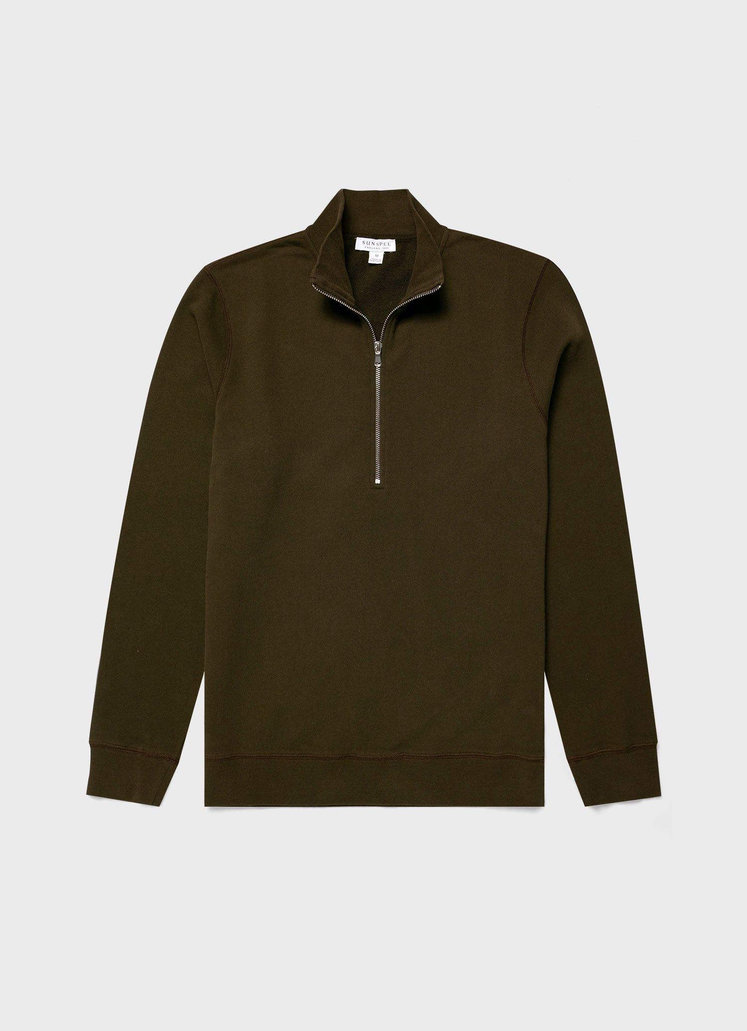 Men's Half Zip Loopback Sweatshirt in Dark Moss sold by Sunspel