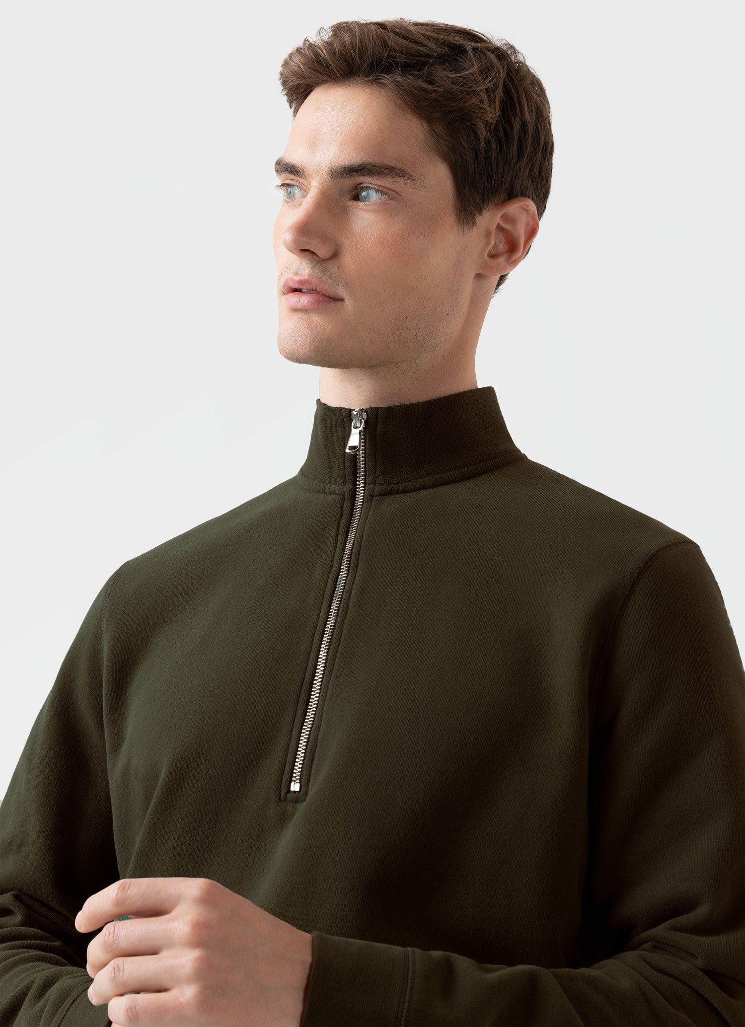 Men's Half Zip Loopback Sweatshirt in Dark Moss sold by Sunspel product image thumbnail 5