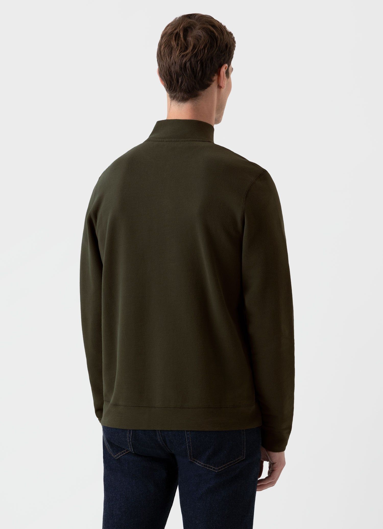 Men's Half Zip Loopback Sweatshirt in Dark Moss sold by Sunspel product image thumbnail 4