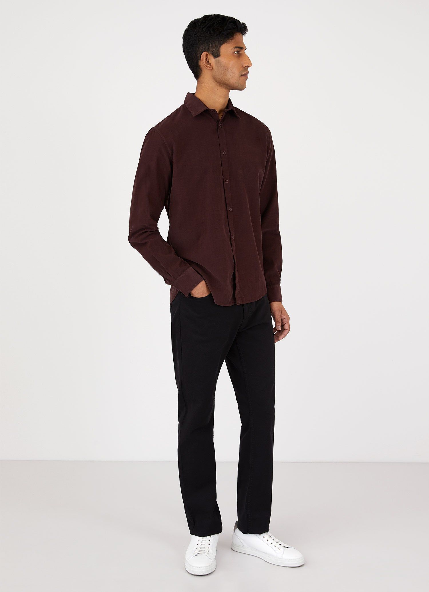Men's Corduroy Shirt in Espresso sold by Sunspel product image thumbnail 3