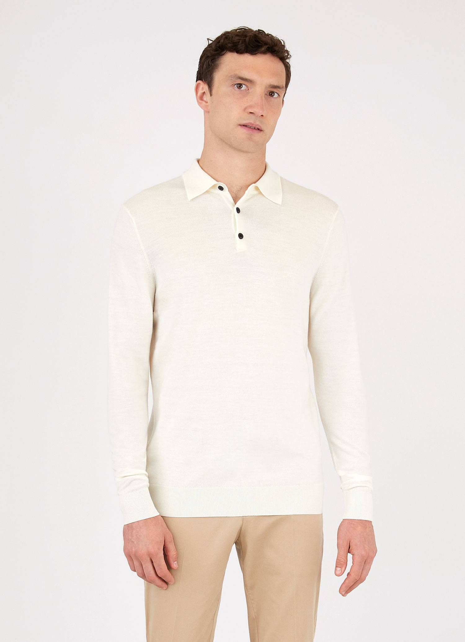 Men's Extra-Fine Merino Polo Shirt in Archive White sold by Sunspel product image thumbnail 2