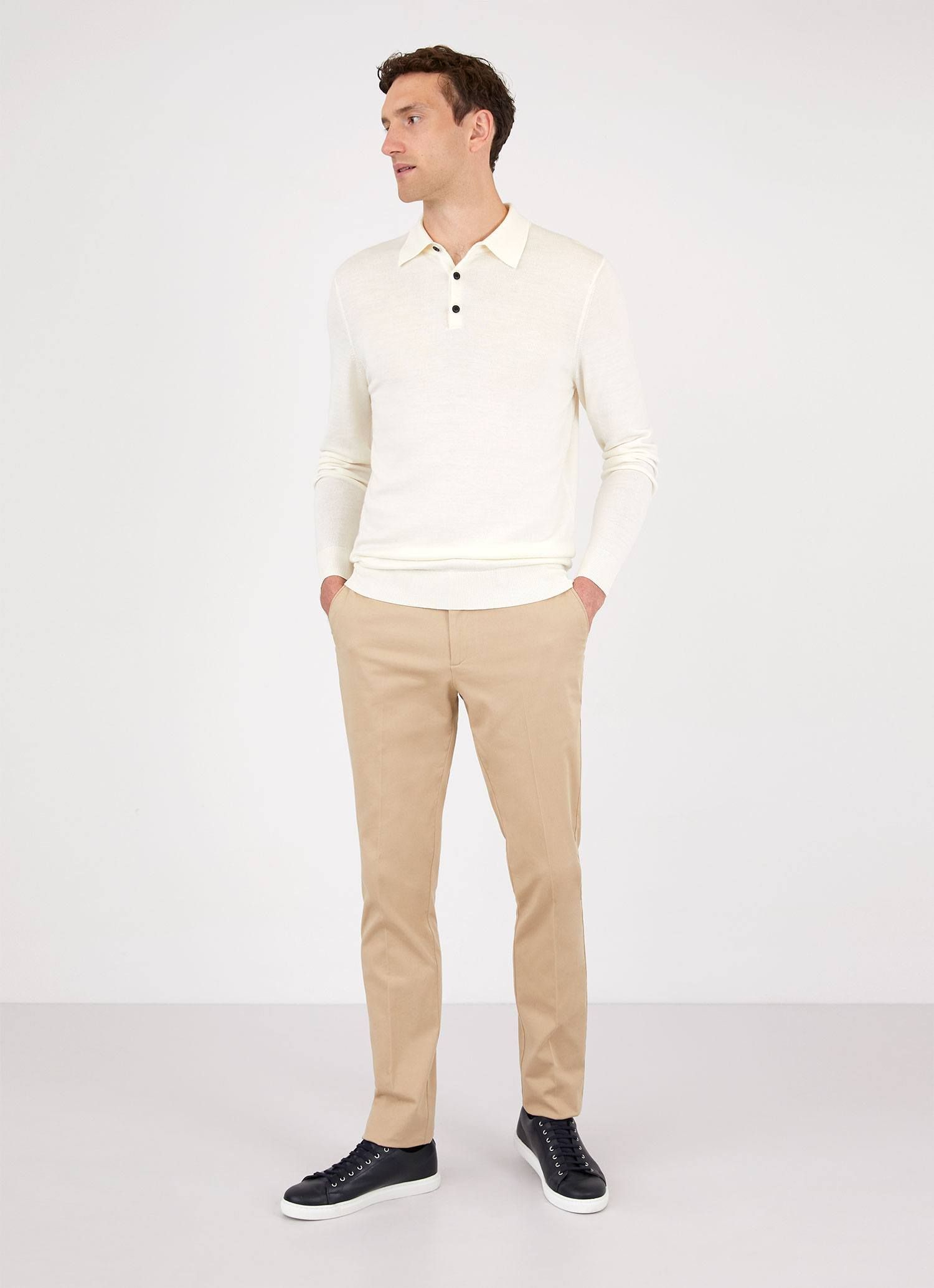 Men's Extra-Fine Merino Polo Shirt in Archive White sold by Sunspel product image thumbnail 3