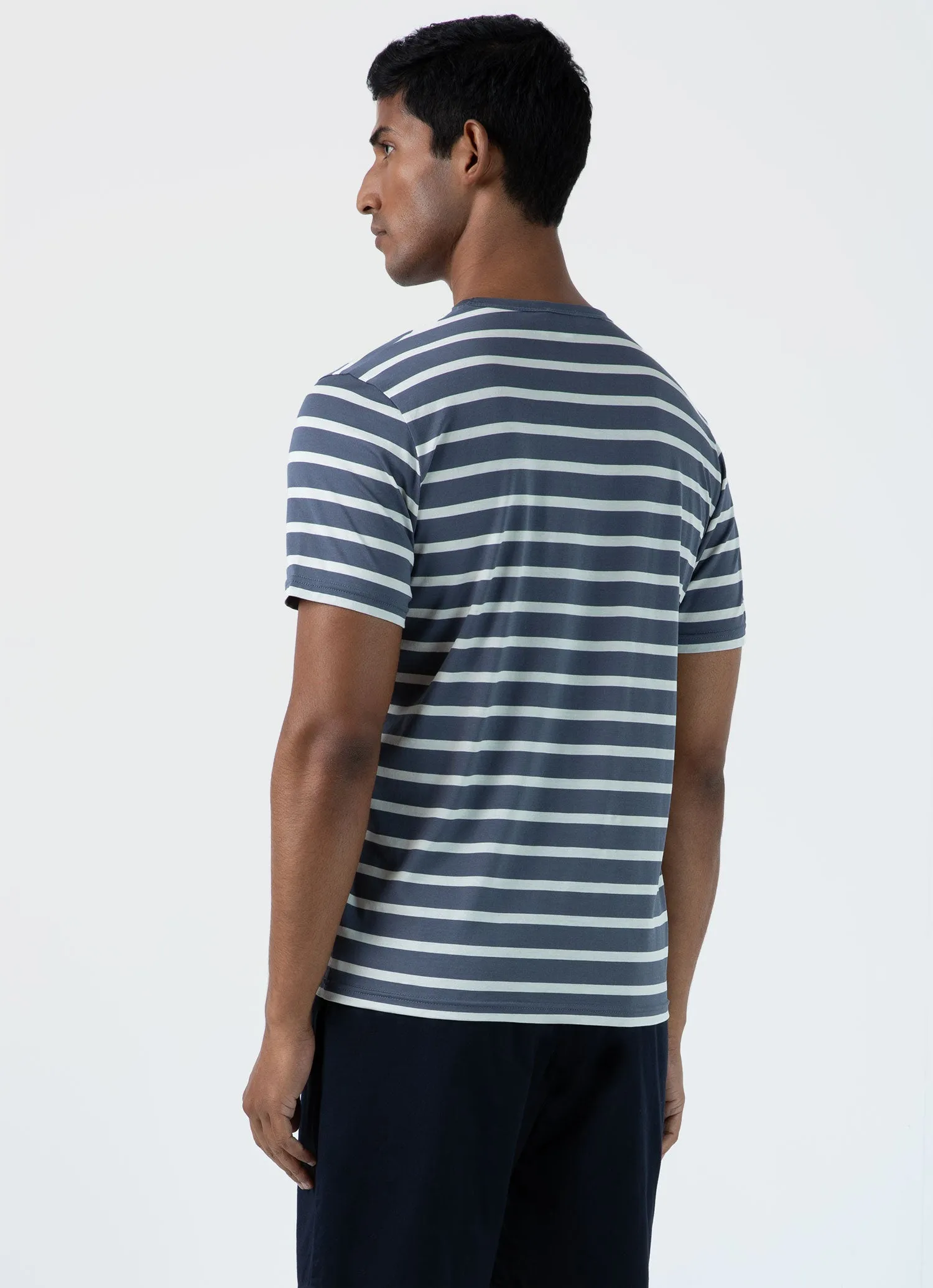 Men's Classic T-shirt in Slate Blue/Ecru Breton Stripe sold by Sunspel product image thumbnail 5