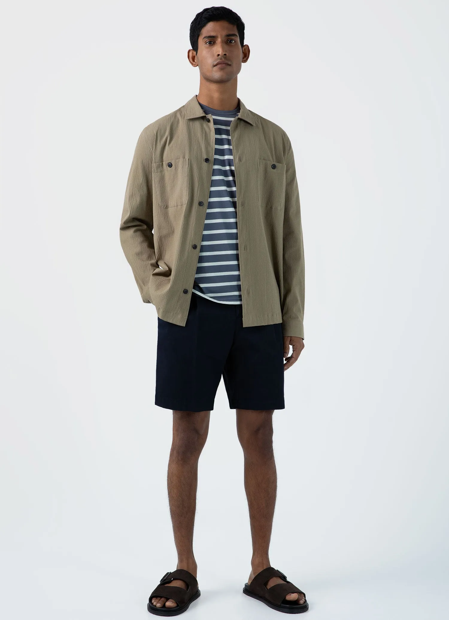 Men's Classic T-shirt in Slate Blue/Ecru Breton Stripe sold by Sunspel product image thumbnail 3