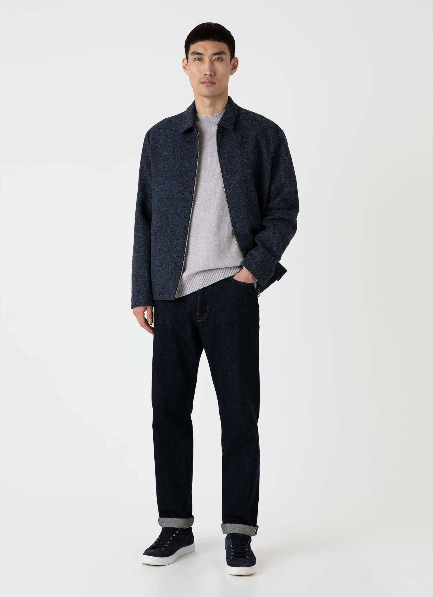 Men's Lambswool Crew Neck Jumper in Pink Smoke Twist sold by Sunspel product image thumbnail 3