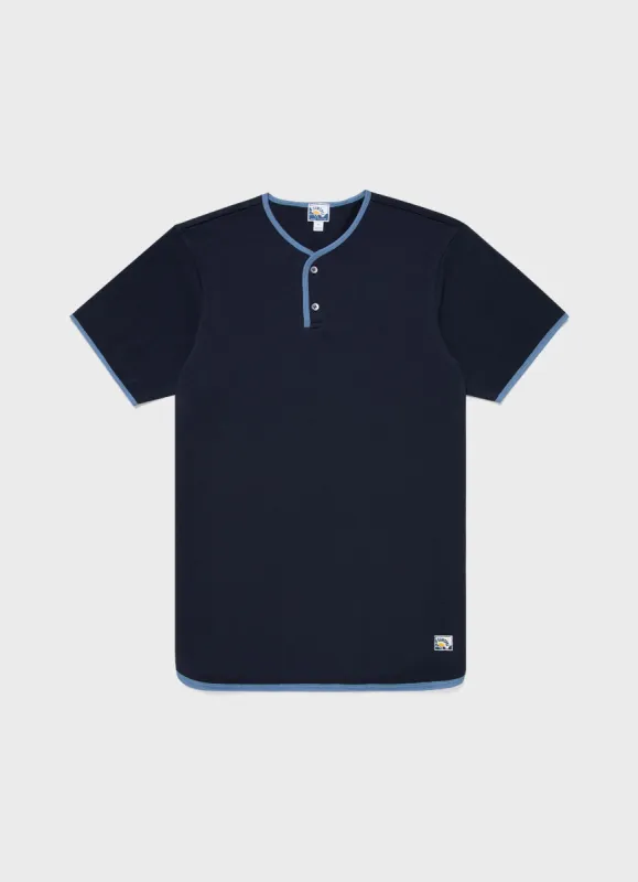 Men's Paul Weller College Henley in Navy made by Sunspel
