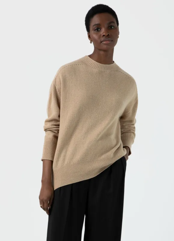 Women's Lambswool Crewneck Jumper in Light Camel sold by Sunspel