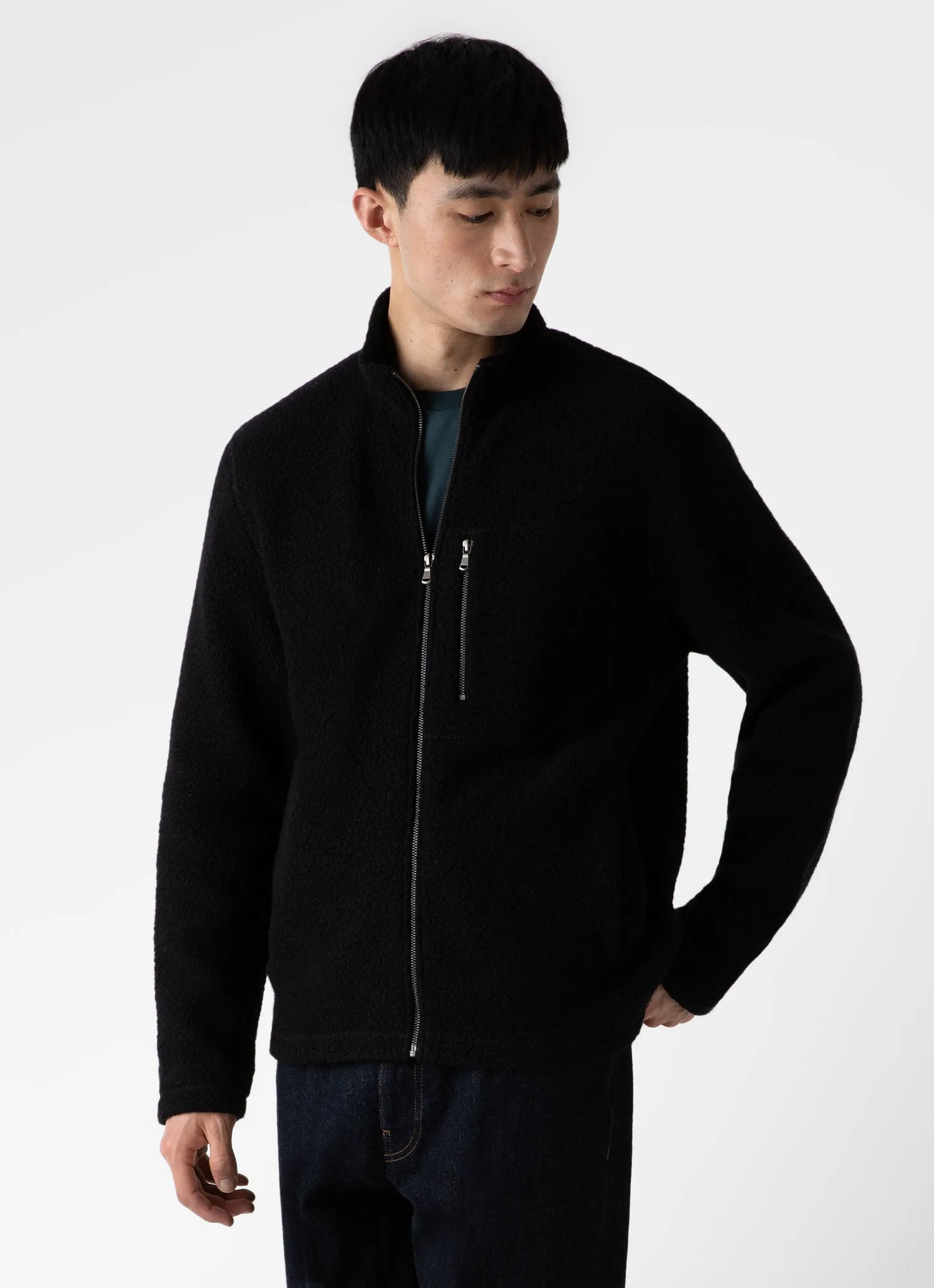 Men's Wool Fleece Jacket in Black sold by Sunspel product image thumbnail 2