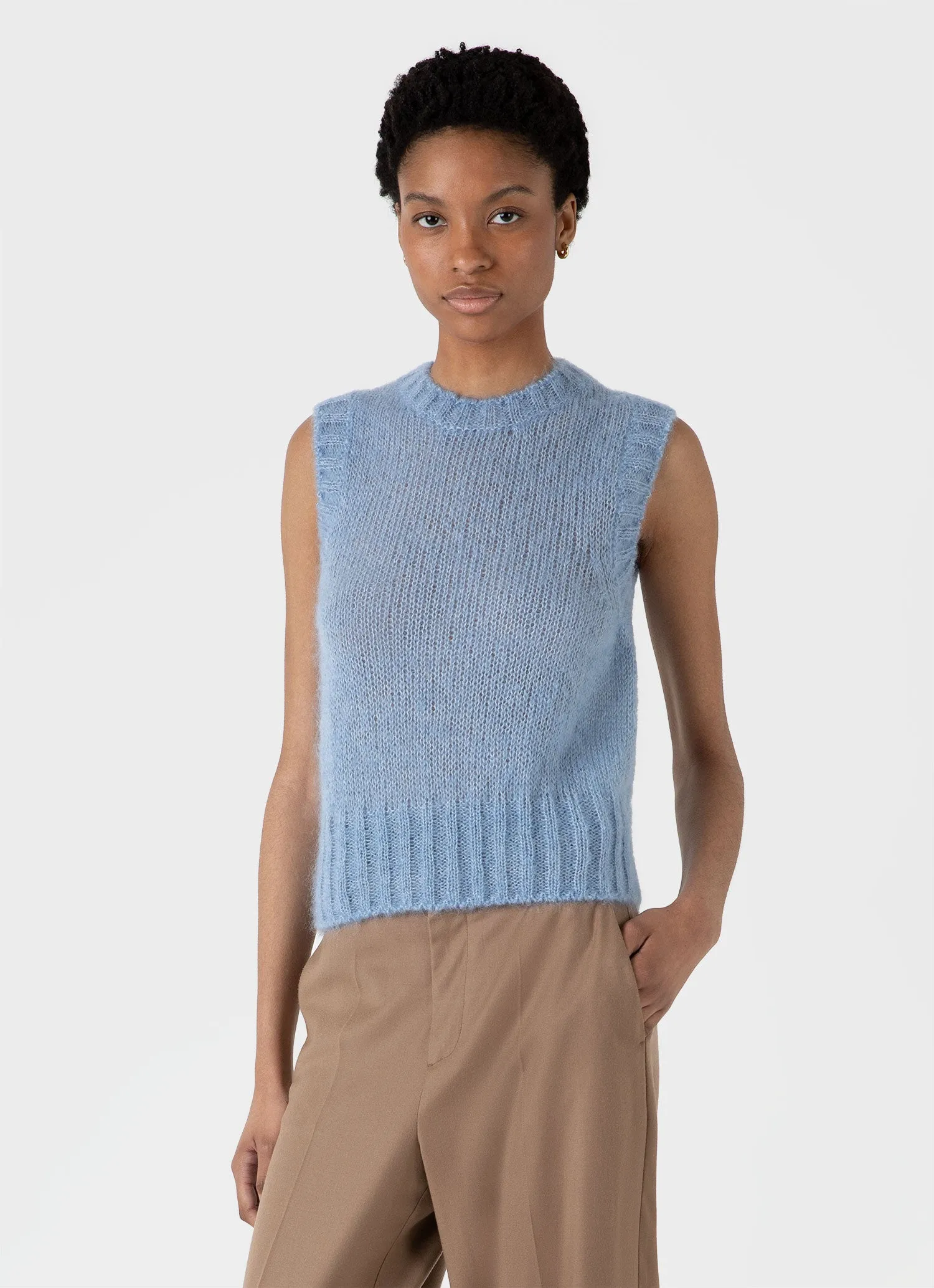 Women's Mohair Silk Vest in Cornflower sold by Sunspel