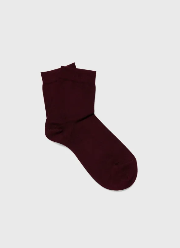 Women's Ankle Socks in Maroon sold by Sunspel