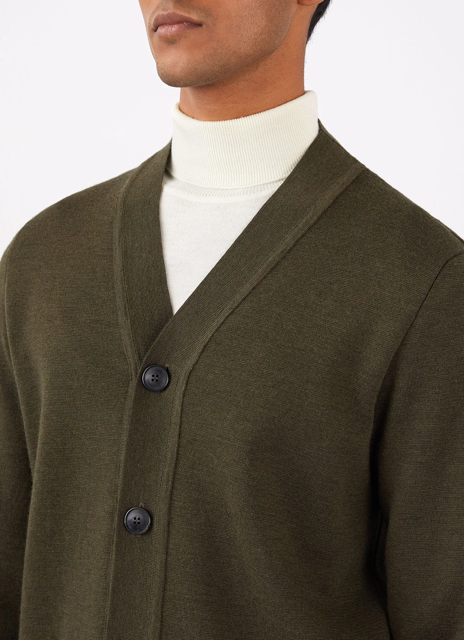 Men's Merino Milano Cardigan in Dark Moss sold by Sunspel product image thumbnail 5