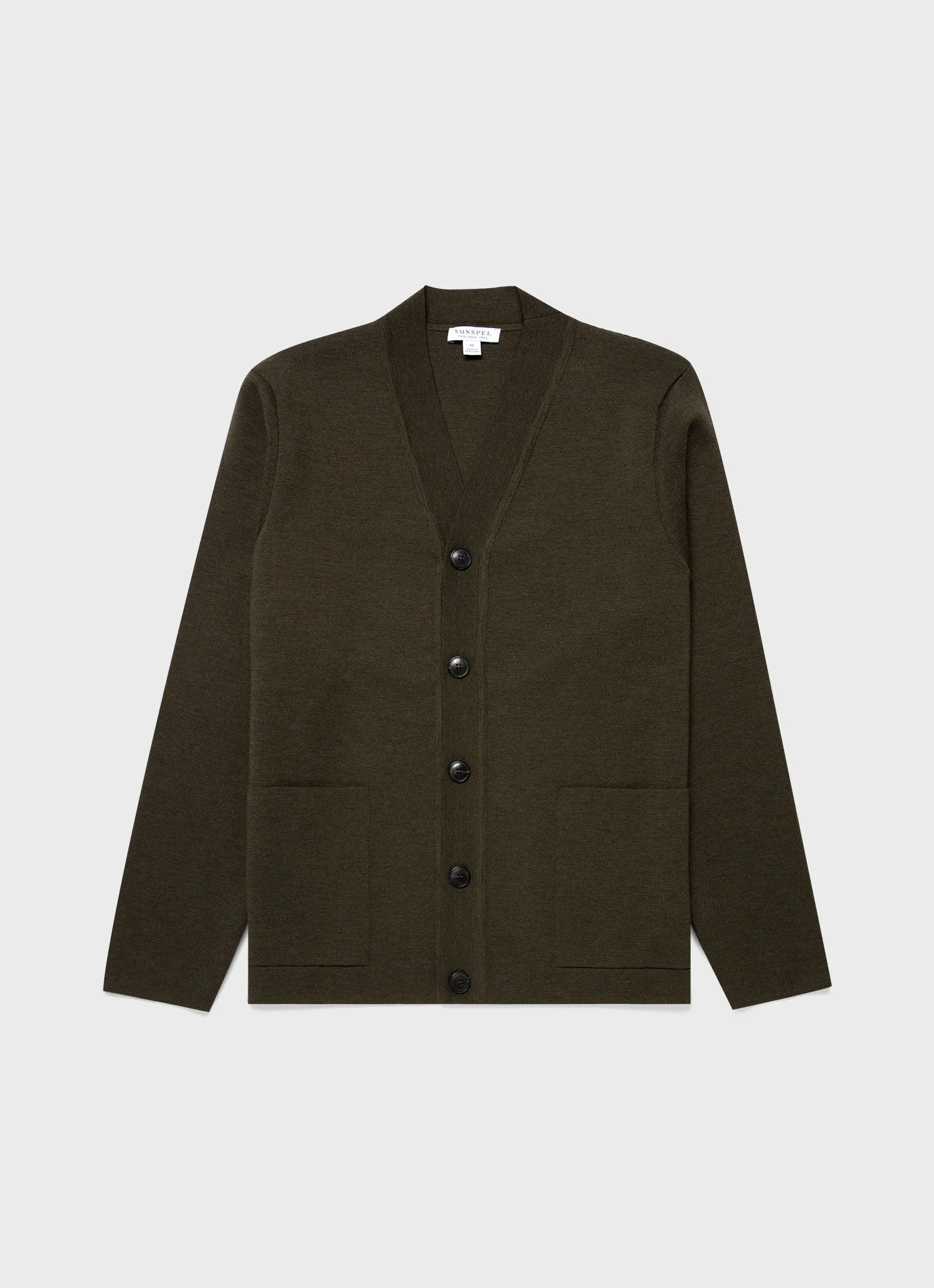Men's Merino Milano Cardigan in Dark Moss sold by Sunspel
