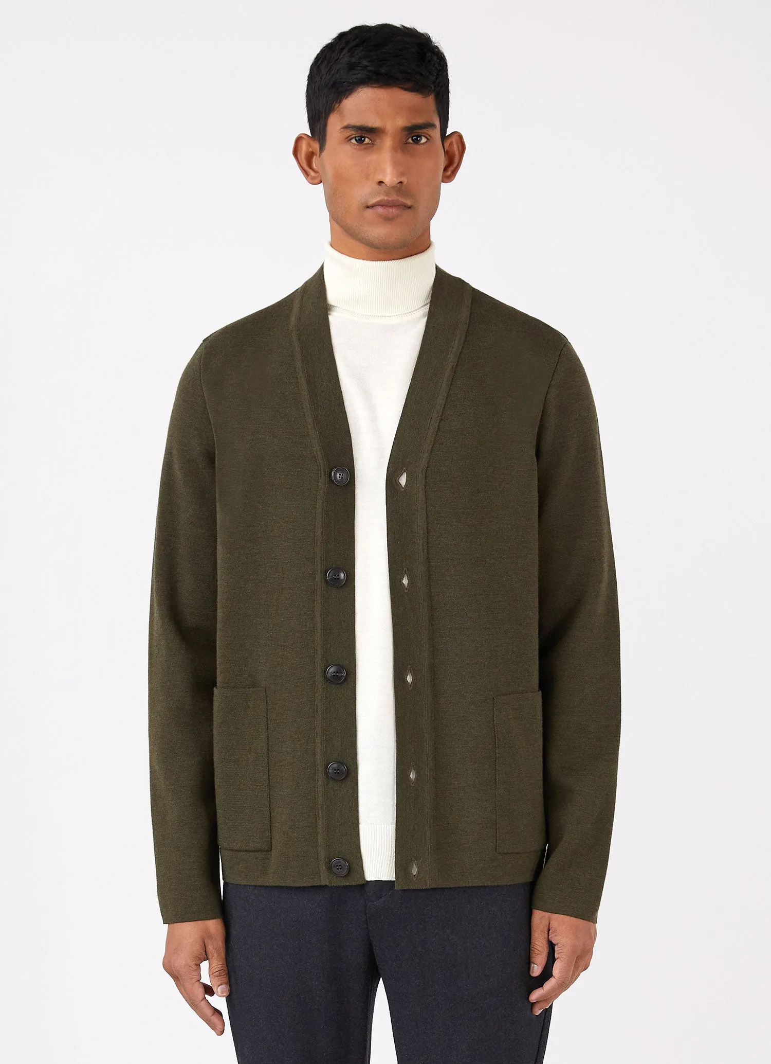 Men's Merino Milano Cardigan in Dark Moss sold by Sunspel product image thumbnail 2