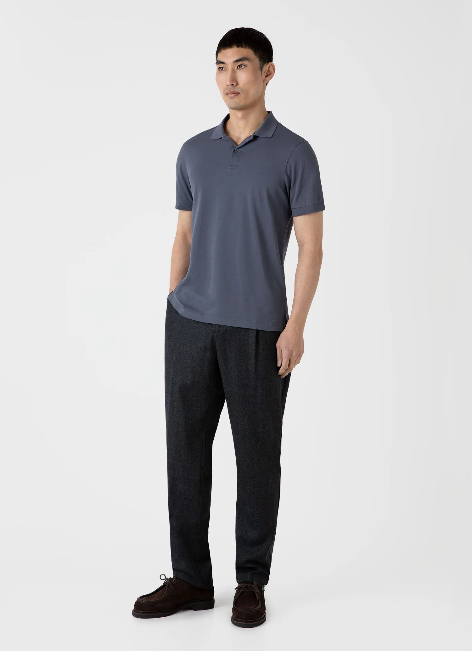 Men's Piqué Polo Shirt in Slate Blue sold by Sunspel product image thumbnail 3