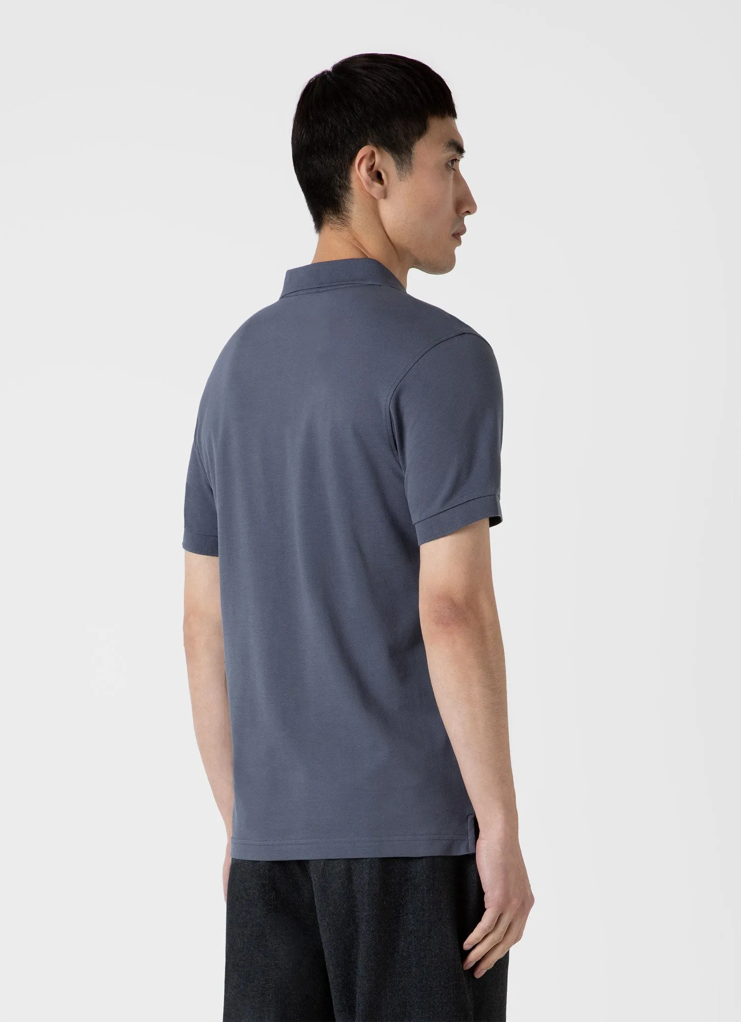 Men's Piqué Polo Shirt in Slate Blue sold by Sunspel product image thumbnail 5