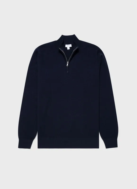 Men's Cashmere Zip Neck Jumper in Navy sold by Sunspel