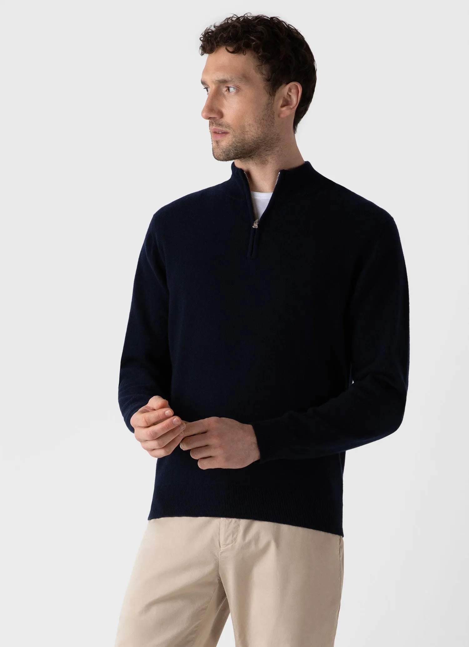 Men's Cashmere Zip Neck Jumper in Navy sold by Sunspel product image thumbnail 2
