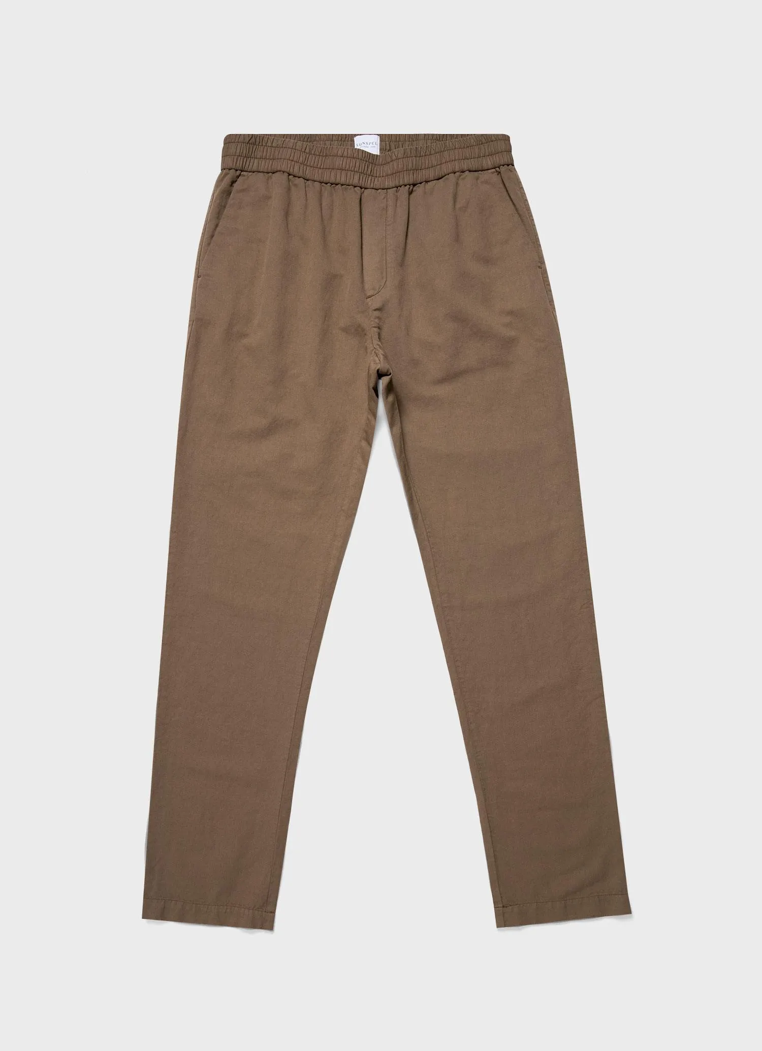 Men's Cotton Linen Drawstring Trouser in Dark Tan sold by Sunspel
