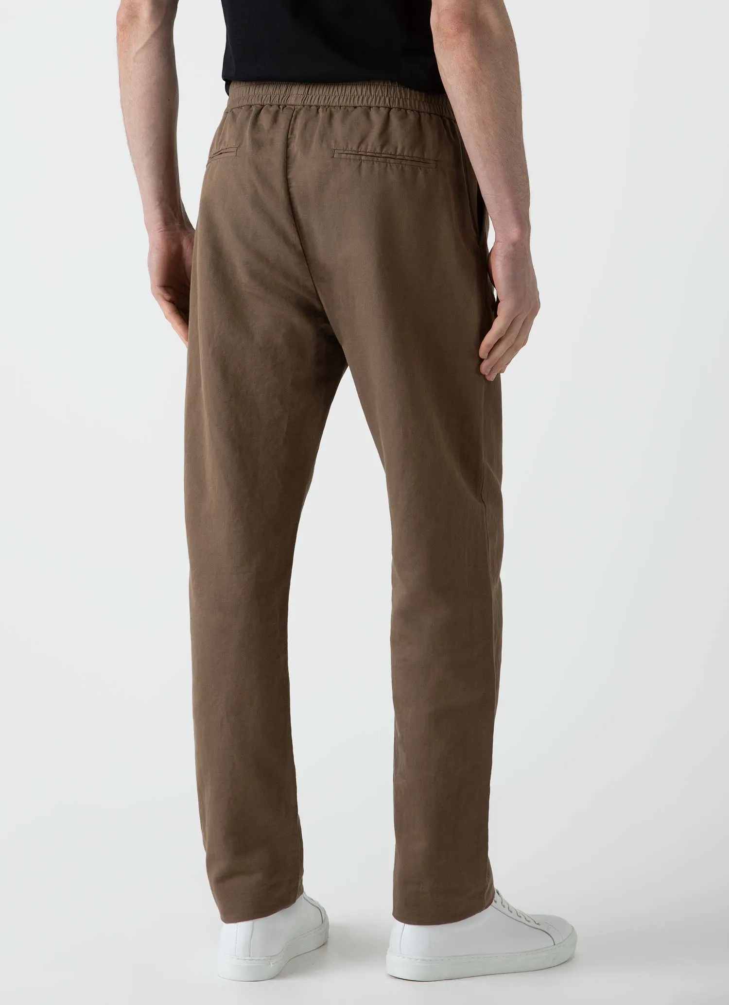 Men's Cotton Linen Drawstring Trouser in Dark Tan sold by Sunspel product image thumbnail 5