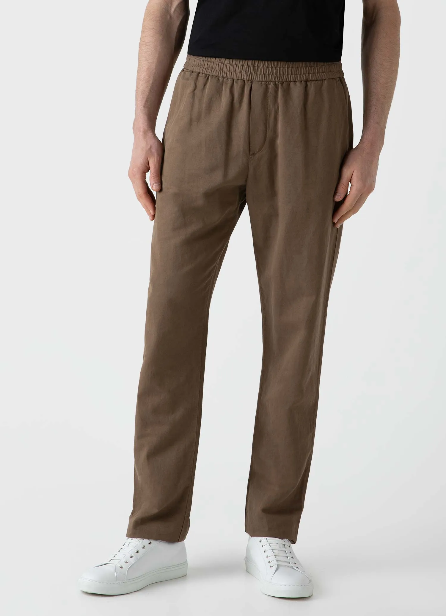 Men's Cotton Linen Drawstring Trouser in Dark Tan sold by Sunspel product image thumbnail 3