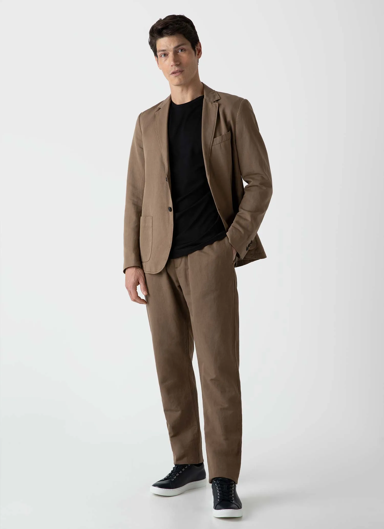 Men's Cotton Linen Drawstring Trouser in Dark Tan sold by Sunspel product image thumbnail 2
