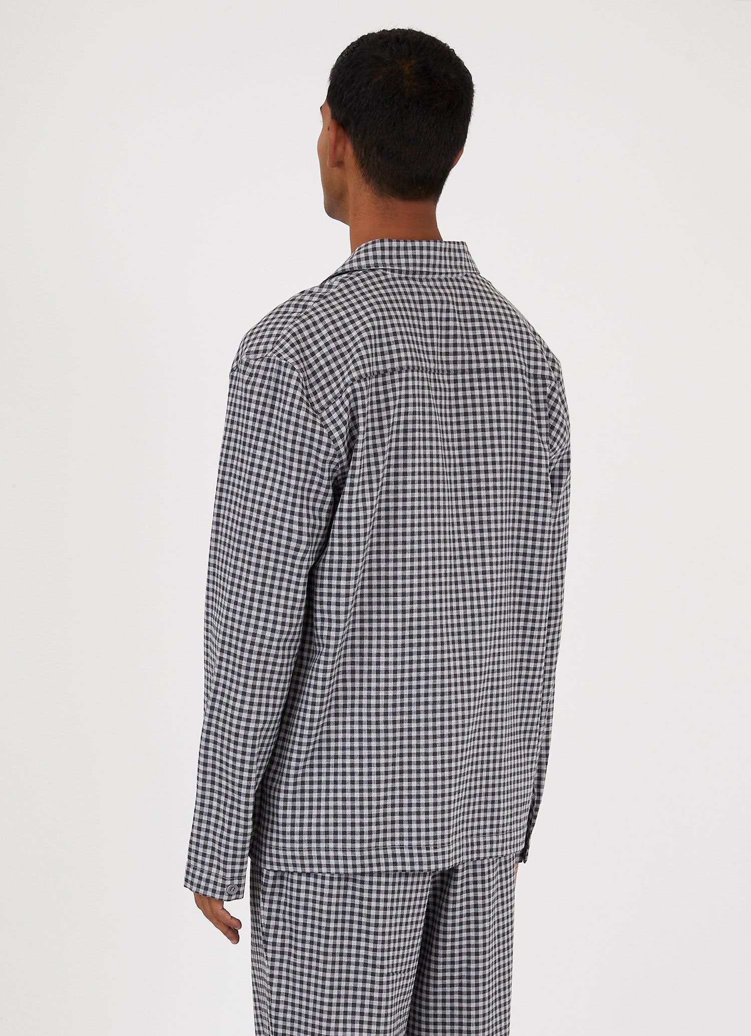 Men's Cotton Flannel Pyjama Shirt in Charcoal Grey Check sold by Sunspel product image thumbnail 4