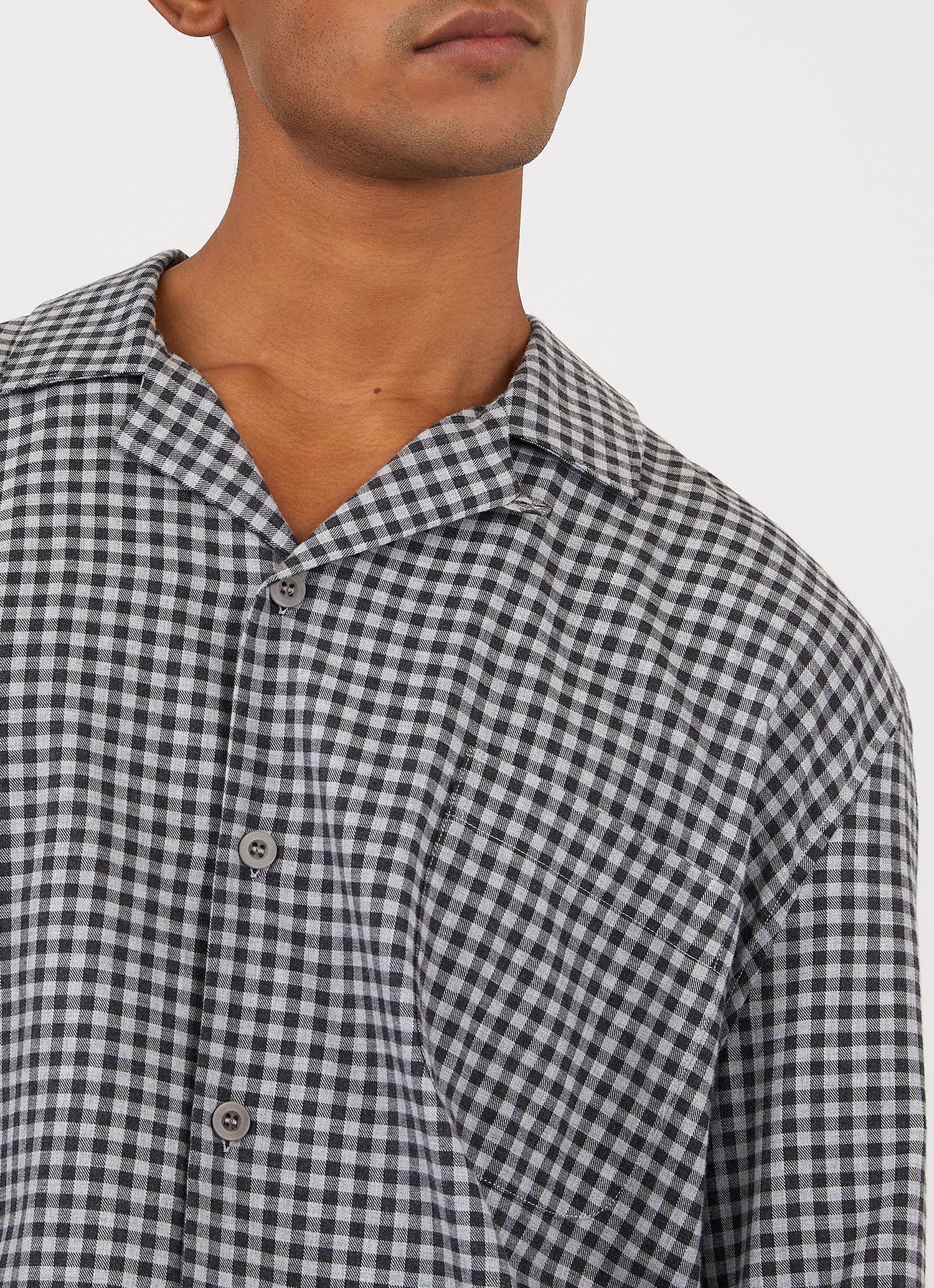 Men's Cotton Flannel Pyjama Shirt in Charcoal Grey Check sold by Sunspel product image thumbnail 5