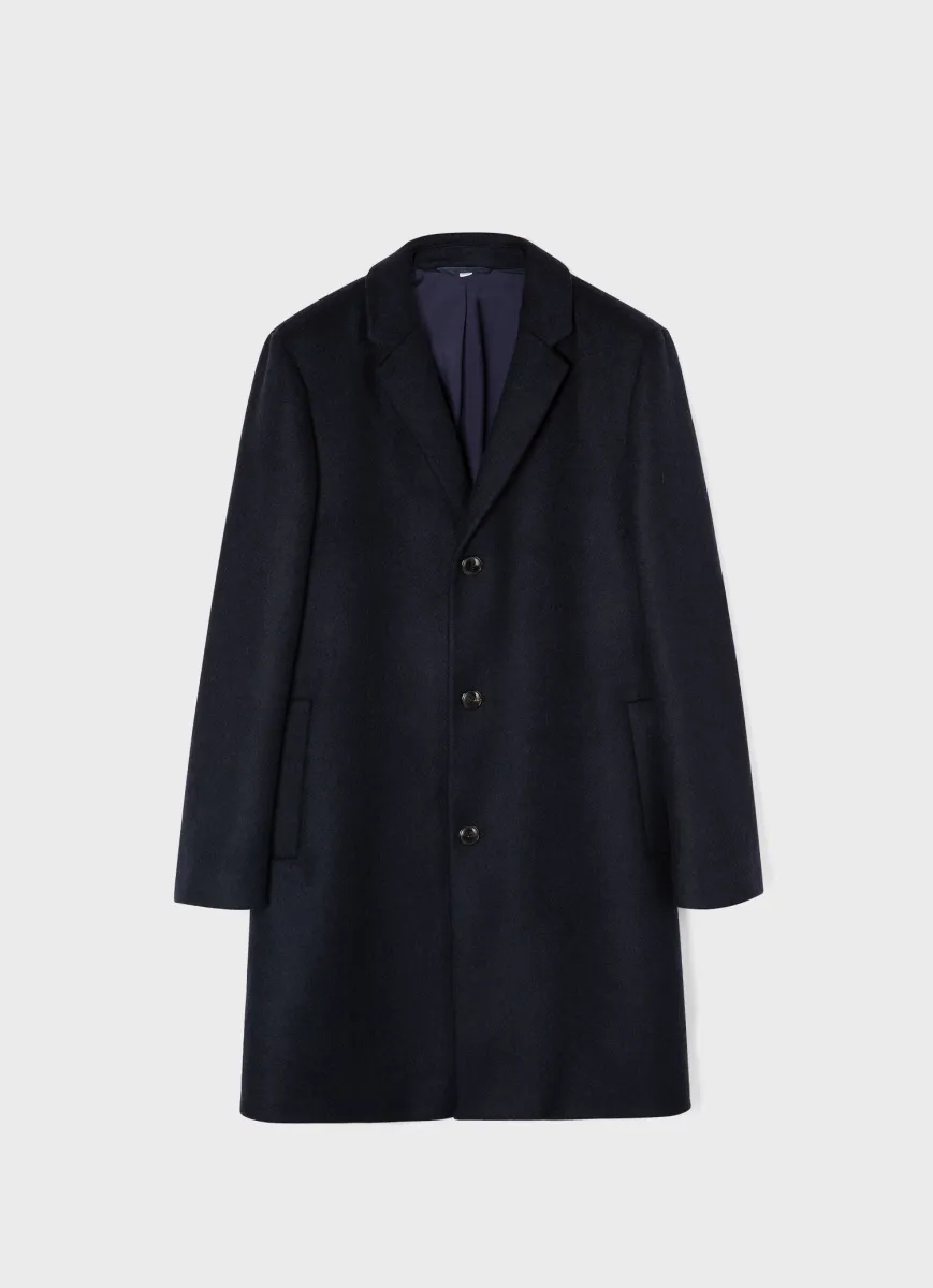 Men's Wool Cashmere Overcoat in Navy sold by Sunspel