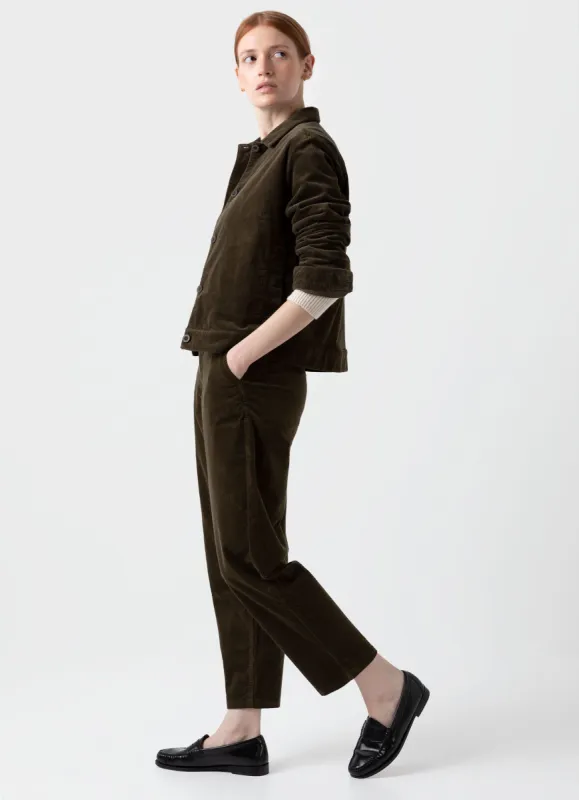 Women's Corduroy Trouser in Dark Moss sold by Sunspel