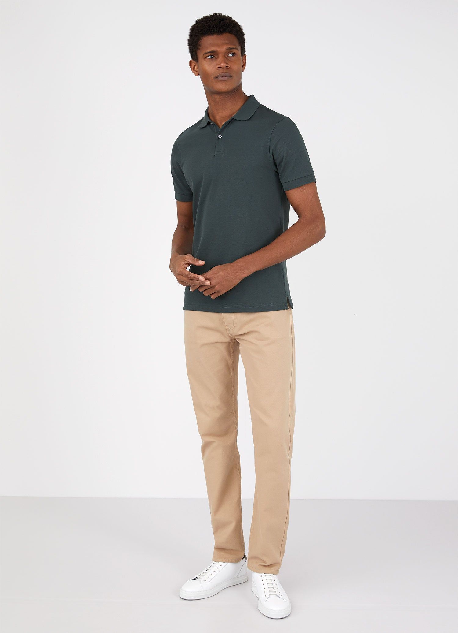 Men's Piqué Polo Shirt in Forest sold by Sunspel product image thumbnail 3