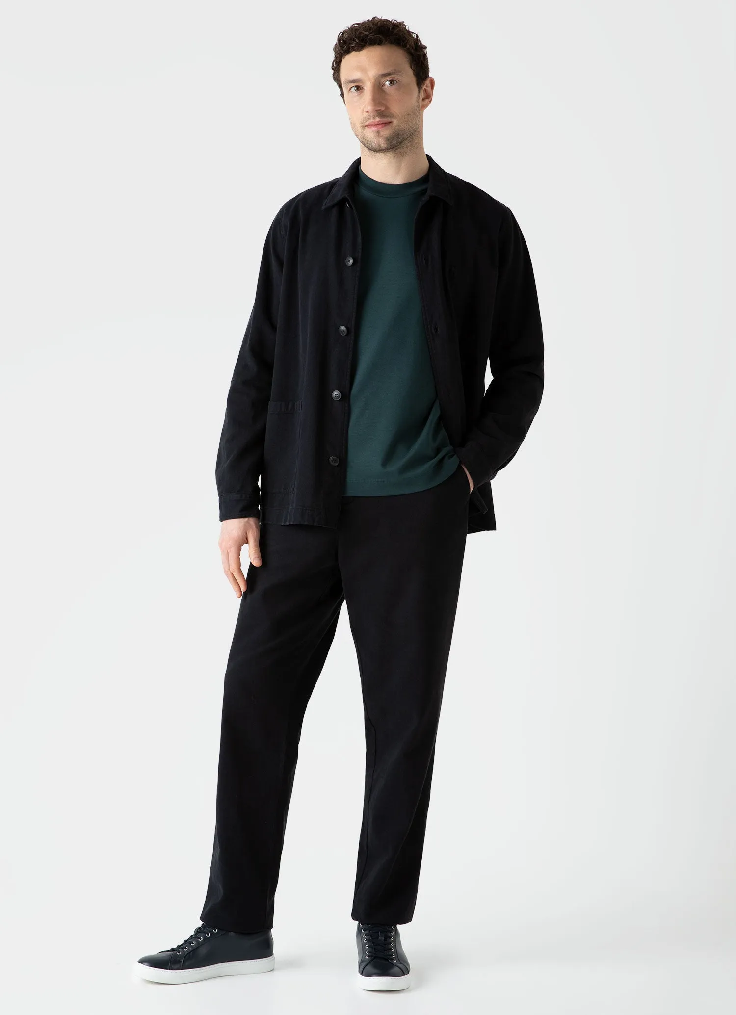 Men's Brushed Cotton Long Sleeve T-shirt in Peacock sold by Sunspel product image thumbnail 3