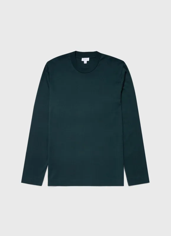 Men's Brushed Cotton Long Sleeve T-shirt in Peacock sold by Sunspel