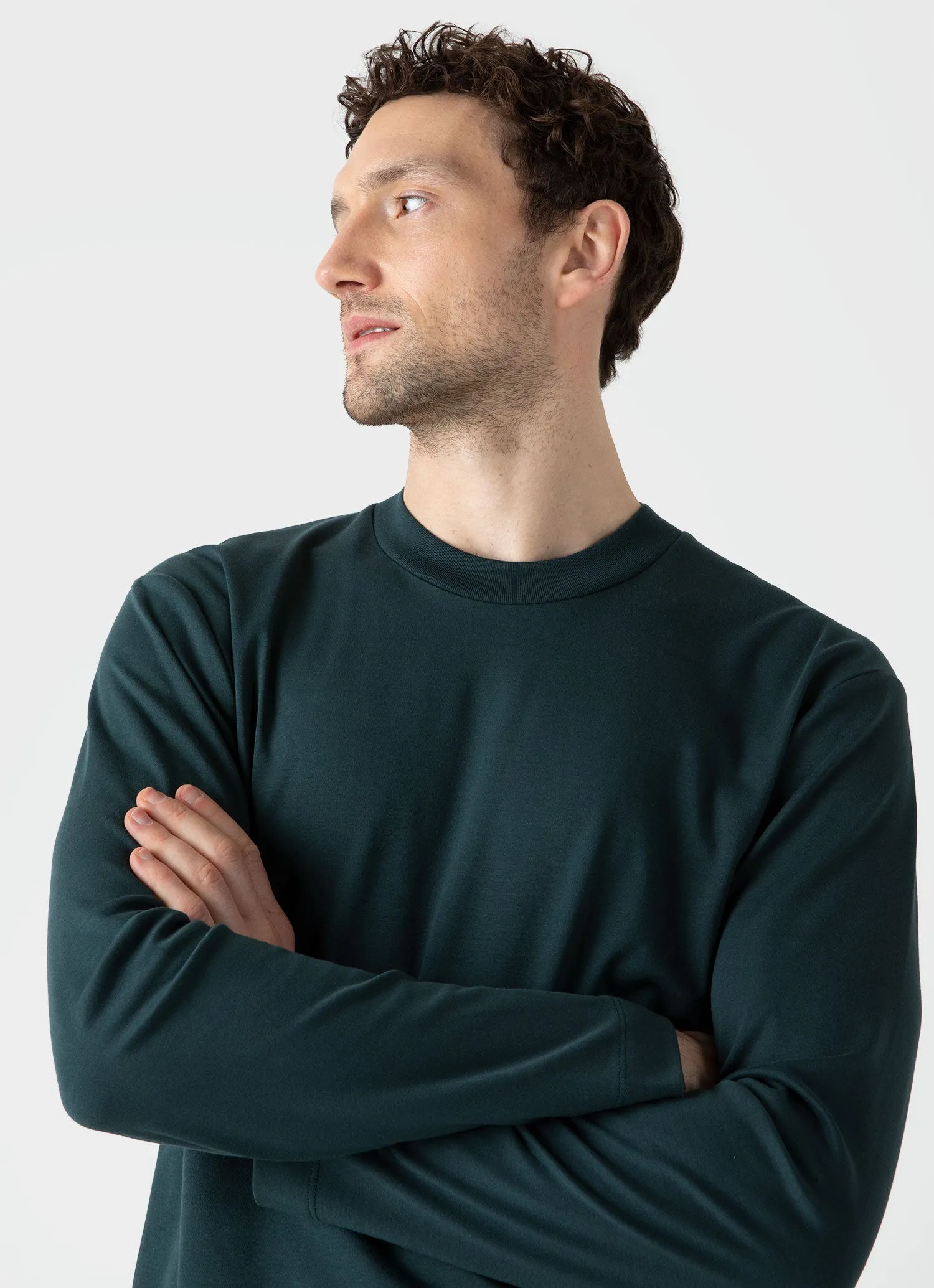 Men's Brushed Cotton Long Sleeve T-shirt in Peacock sold by Sunspel product image thumbnail 5