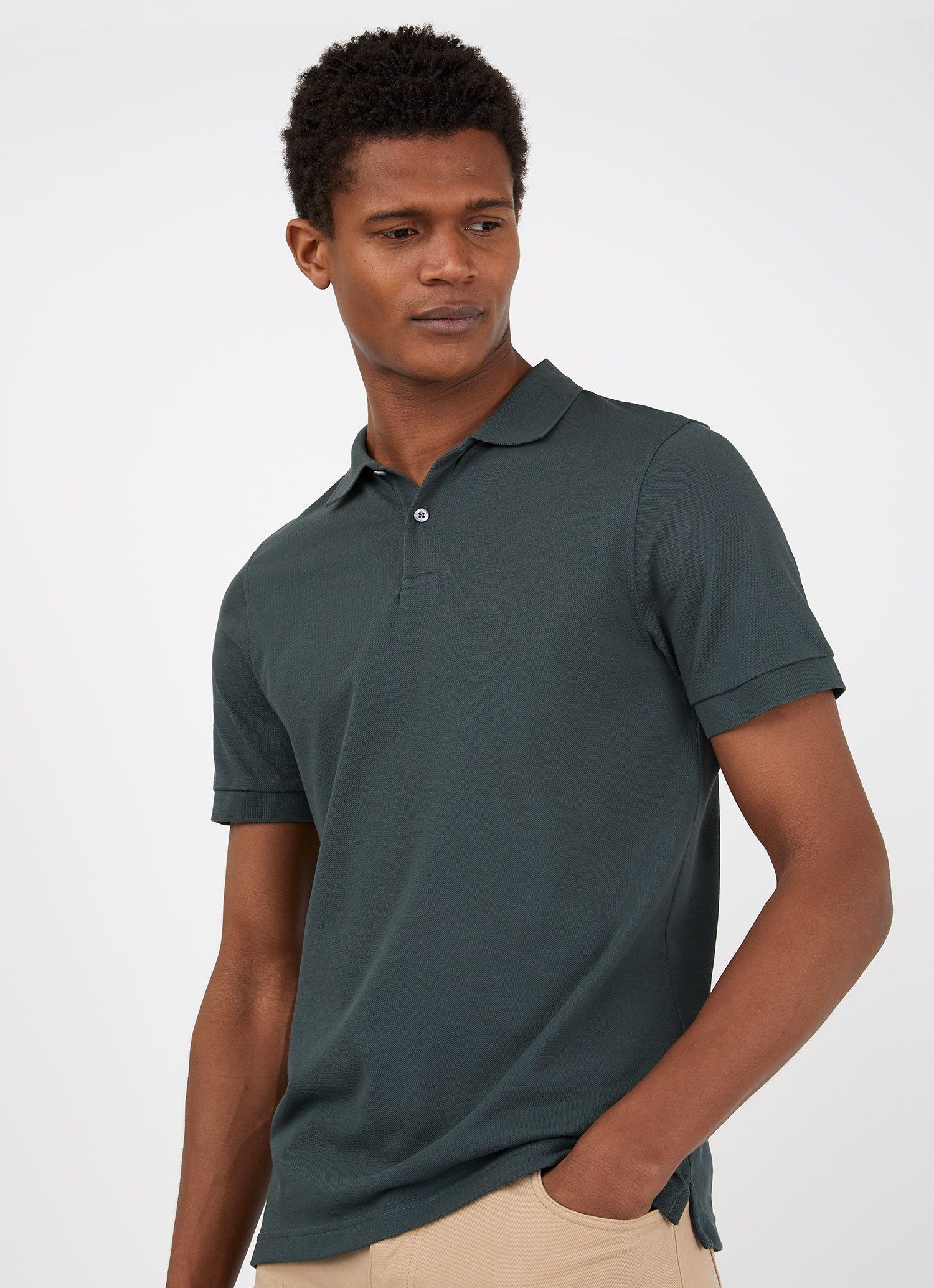 Men's Piqué Polo Shirt in Forest sold by Sunspel product image thumbnail 5
