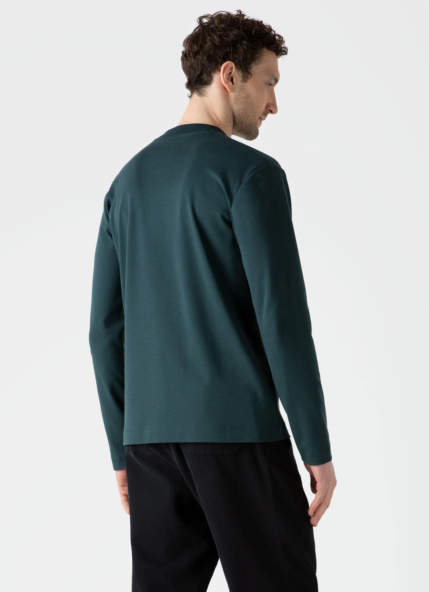 Men's Brushed Cotton Long Sleeve T-shirt in Peacock sold by Sunspel product image thumbnail 4