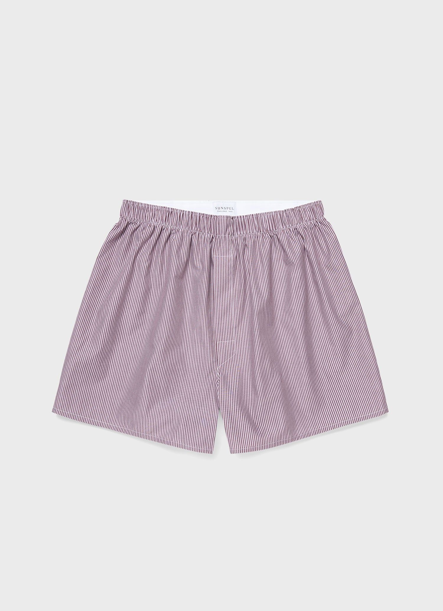 Men's Classic Boxer Shorts in Port/White Stripe sold by Sunspel