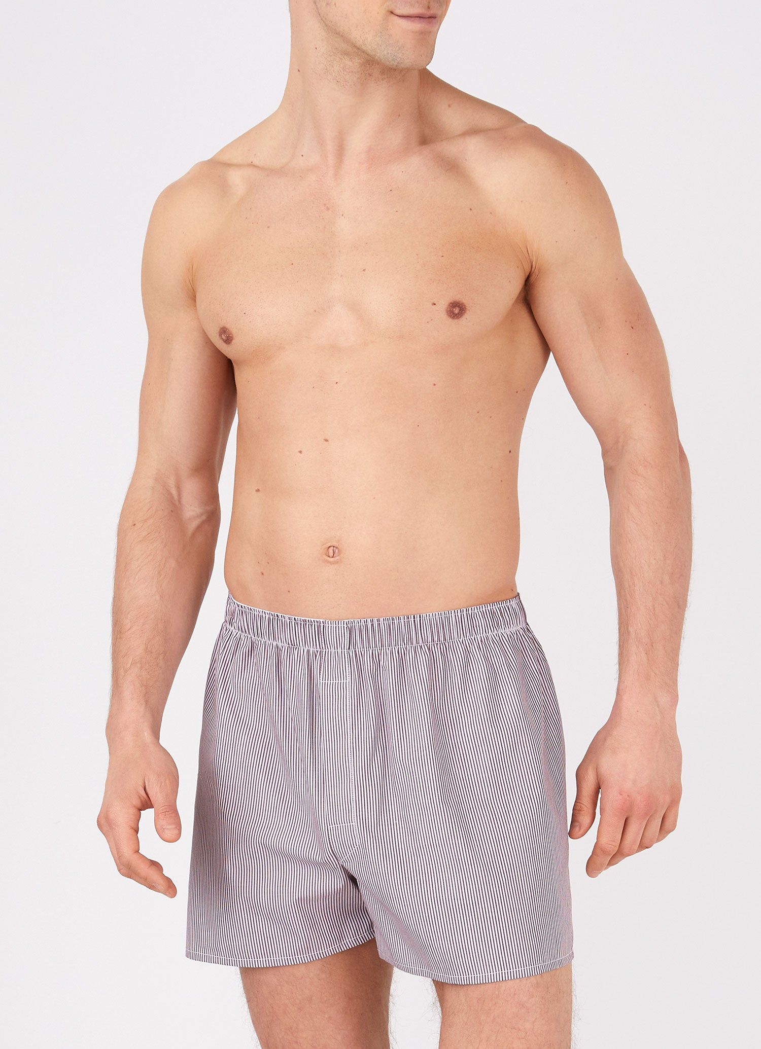 Men's Classic Boxer Shorts in Port/White Stripe sold by Sunspel product image thumbnail 2