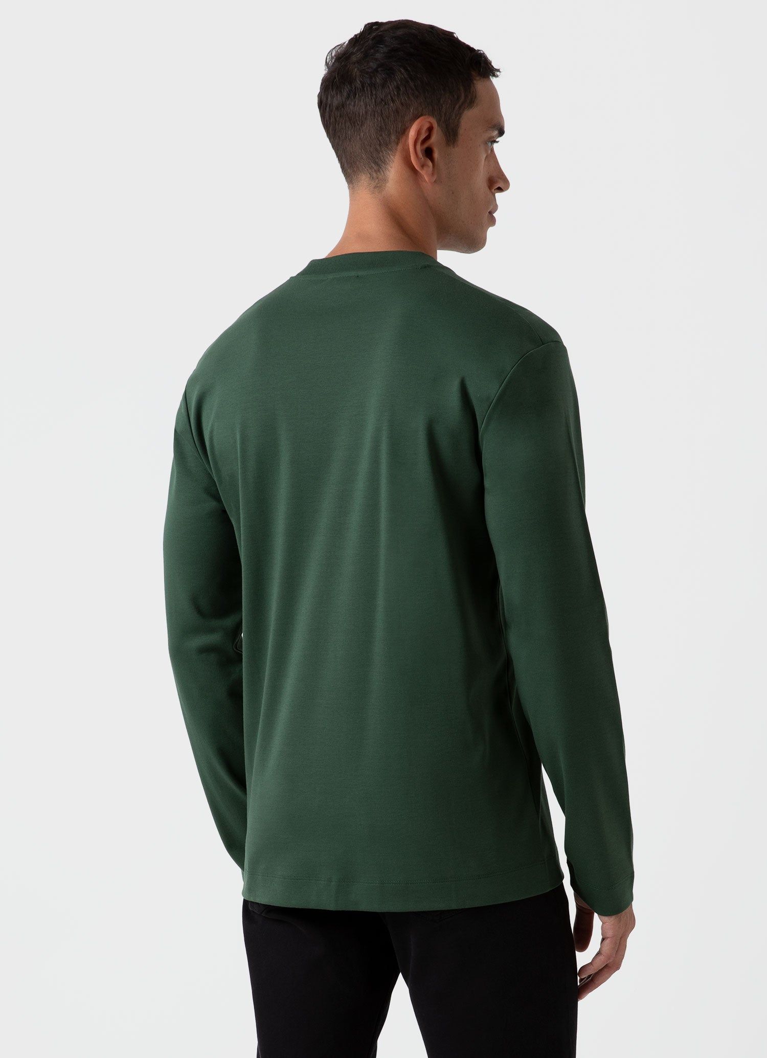 Men's Carbon Brushed Long Sleeve T-shirt in Dark Green sold by Sunspel product image thumbnail 4