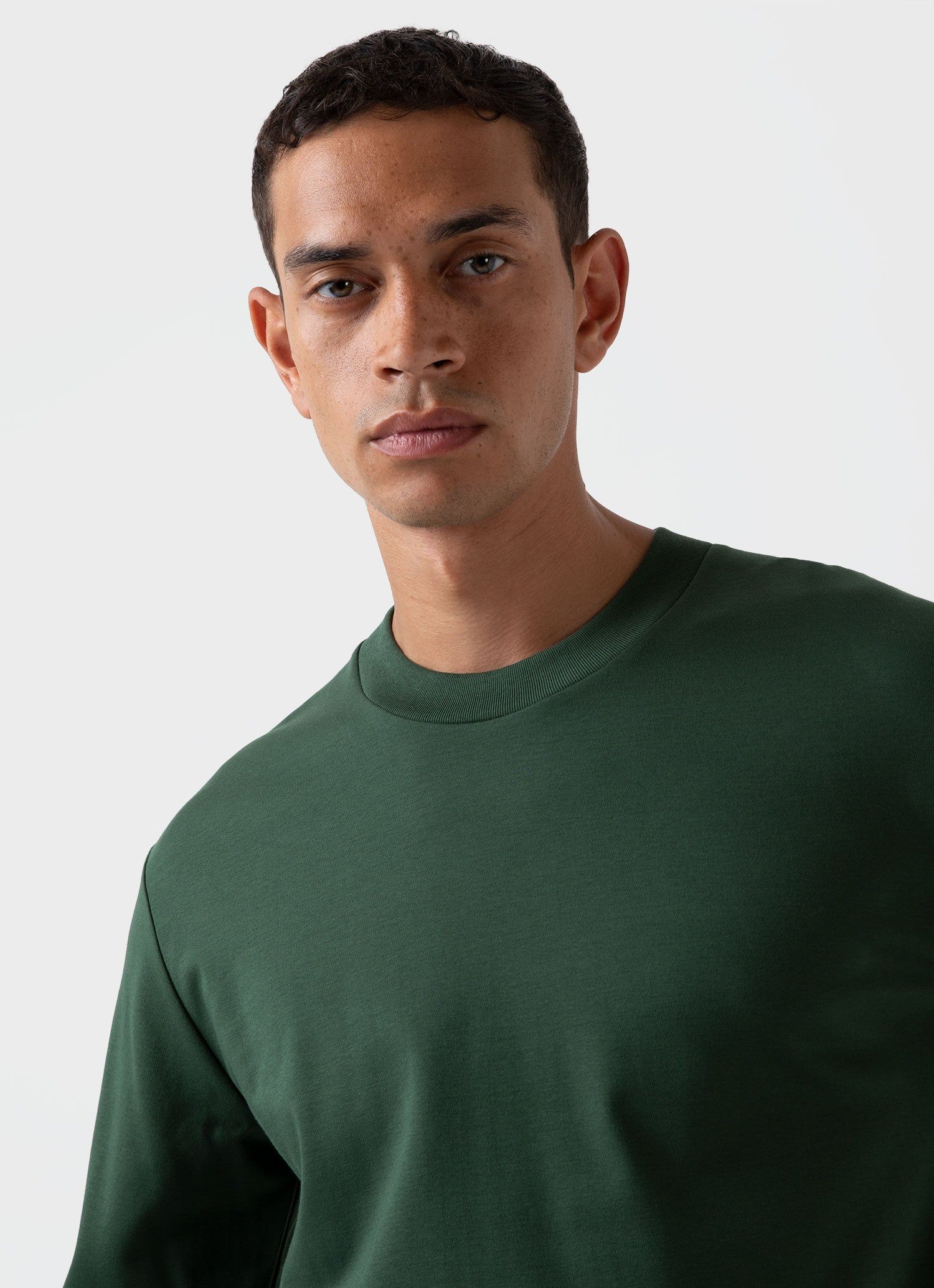 Men's Carbon Brushed Long Sleeve T-shirt in Dark Green sold by Sunspel product image thumbnail 5
