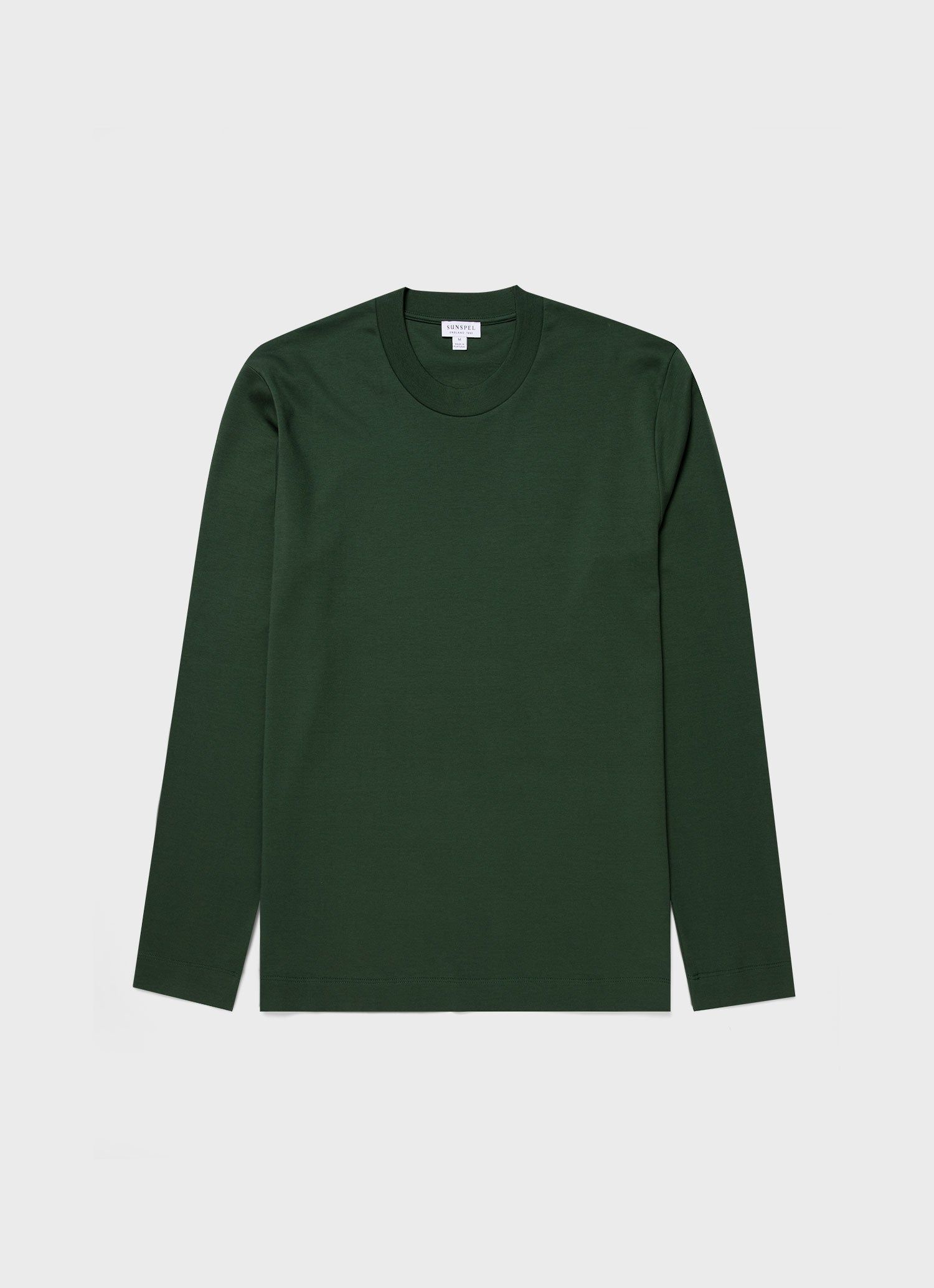 Men's Carbon Brushed Long Sleeve T-shirt in Dark Green sold by Sunspel