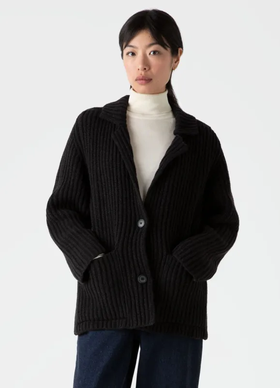 Women's Knitted Cardigan in Coffee Twist made by Sunspel