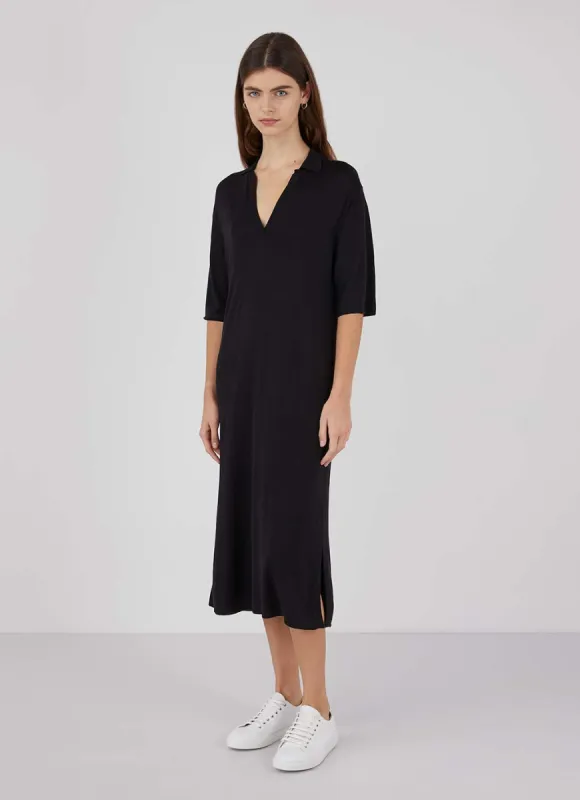 Women's Merino Silk Polo Dress in Black sold by Sunspel