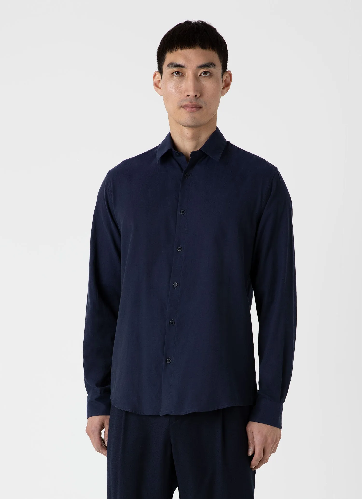 Men's Cotton Flannel Shirt in Navy sold by Sunspel product image thumbnail 2