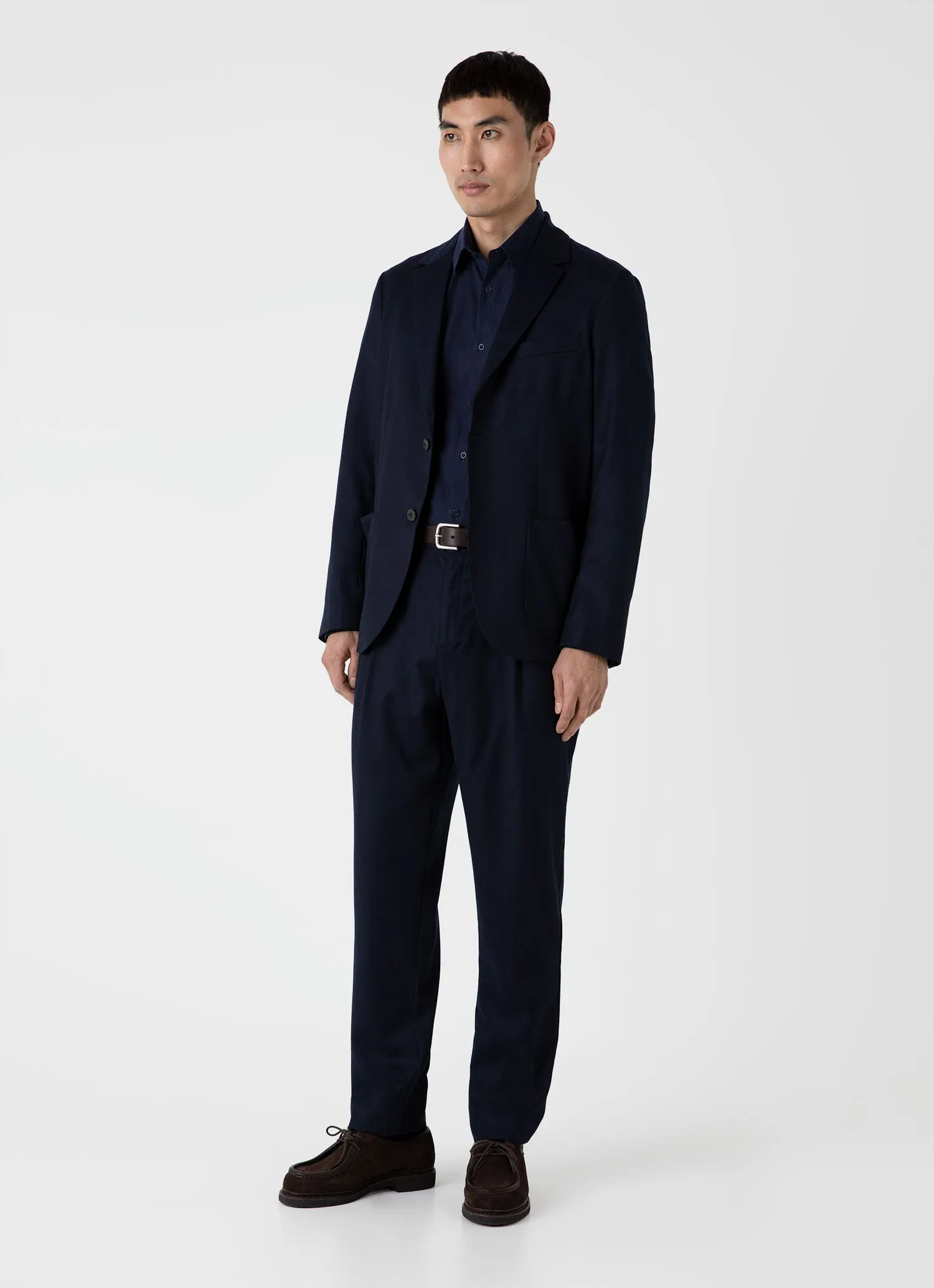 Men's Cotton Flannel Shirt in Navy sold by Sunspel product image thumbnail 3