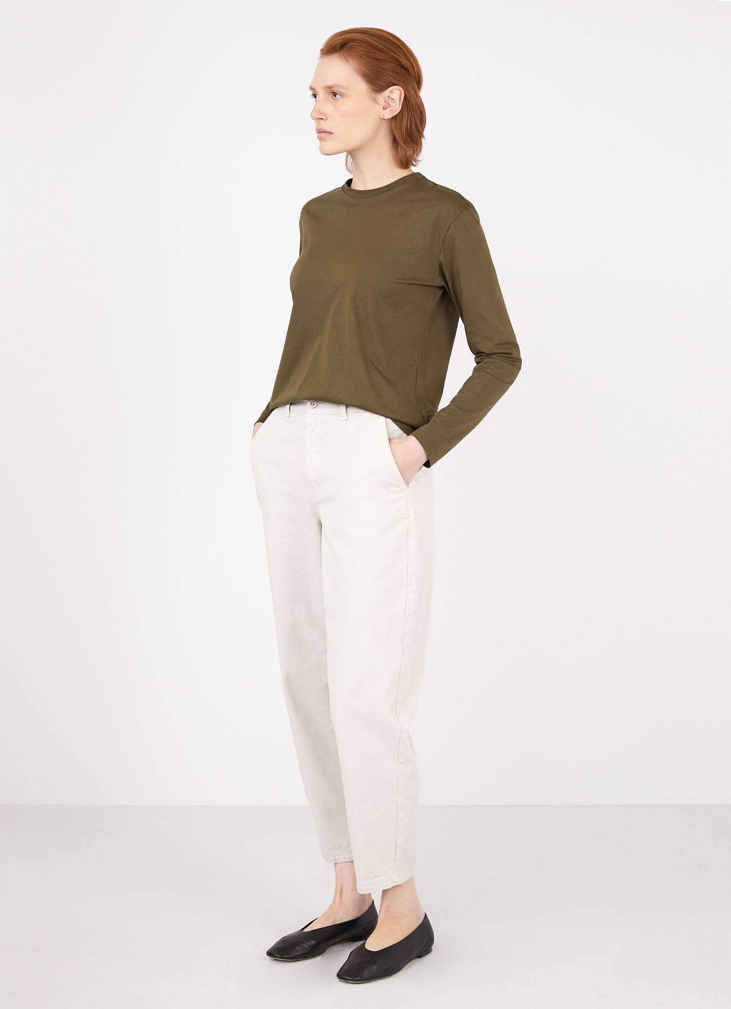 Women's Long Sleeve Boy Fit T-shirt in Dark Moss sold by Sunspel product image thumbnail 3