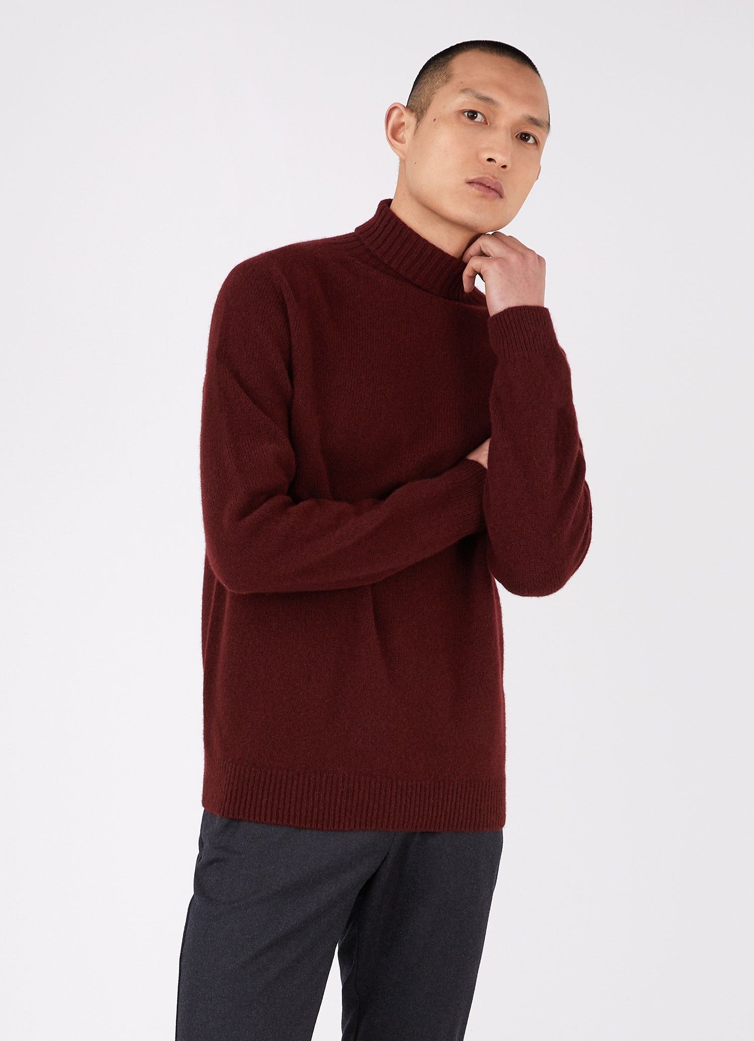 Men's Lambswool Roll Neck in Port sold by Sunspel product image thumbnail 2