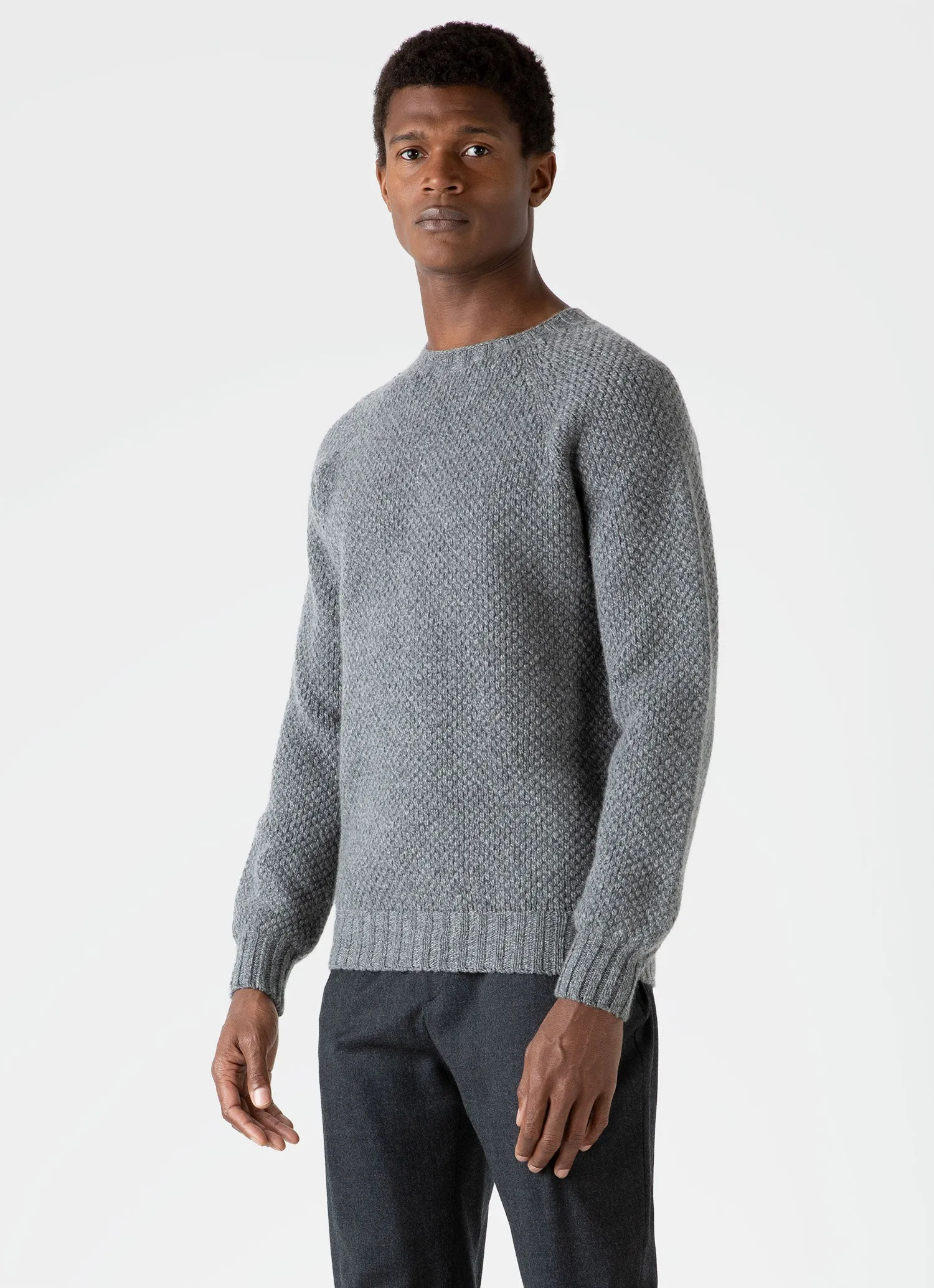 Men's Lambswool Textured Jumper in Mid Grey Twist sold by Sunspel product image thumbnail 2