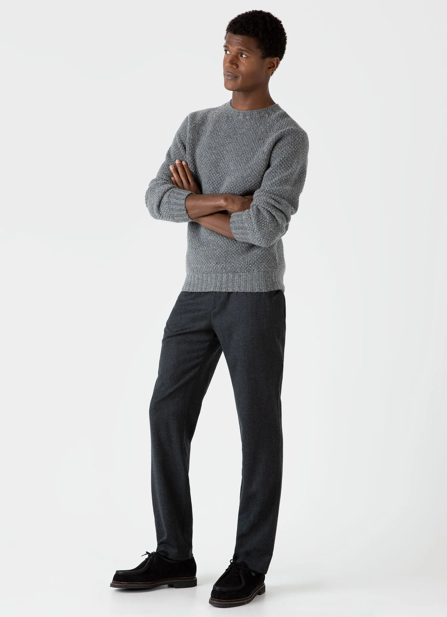 Men's Lambswool Textured Jumper in Mid Grey Twist sold by Sunspel product image thumbnail 3
