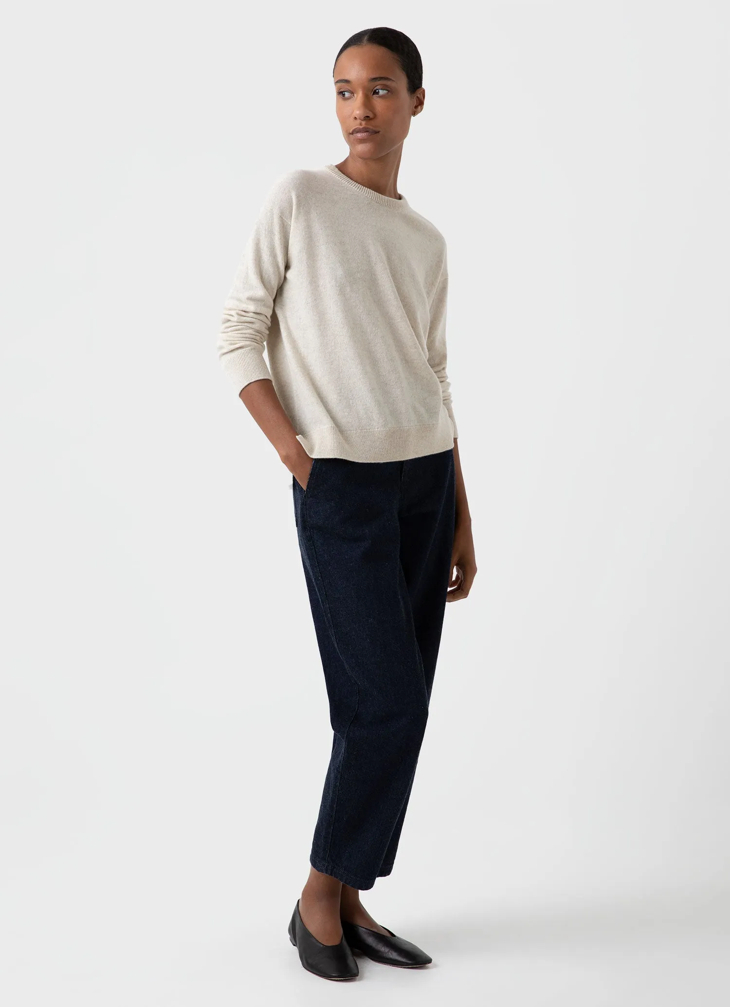 Women's Cashmere Crew Neck Jumper in Natural Ecru sold by Sunspel product image thumbnail 3