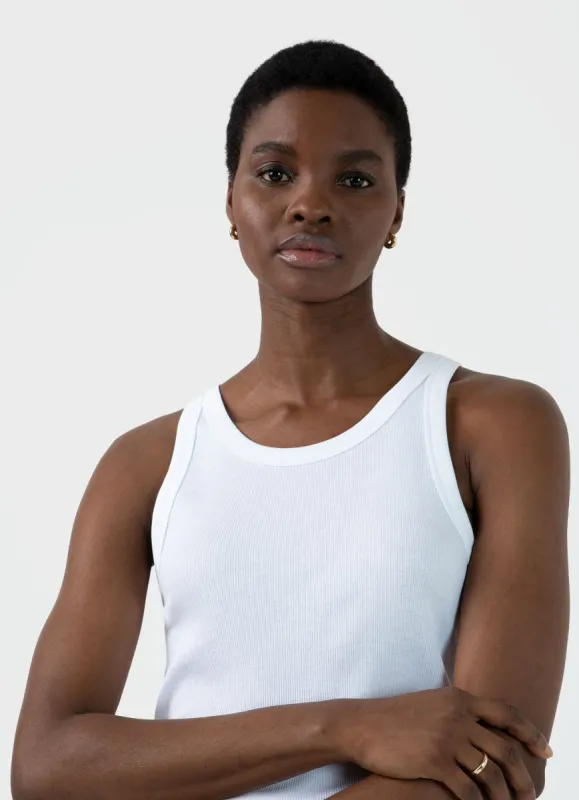 Women's Ribbed Tank Top in White sold by Sunspel